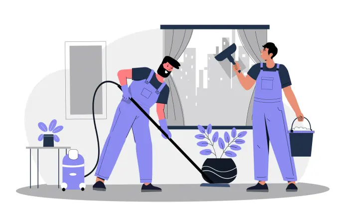 Professional Cleaning Services Vector Character Illustration